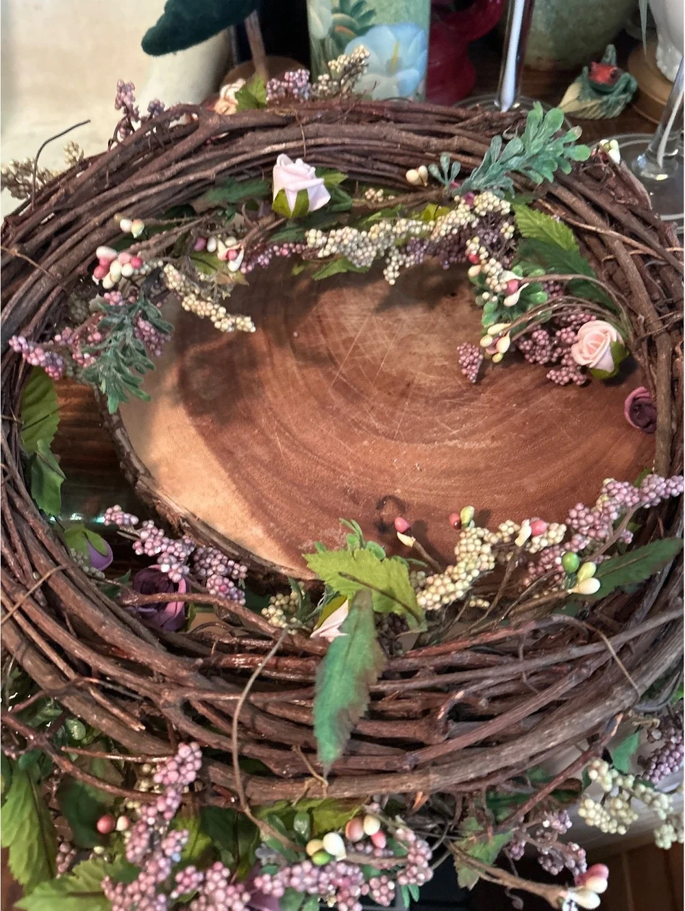 Handcrafted Floral Grapevine Wreath with Pink and Cream Accents